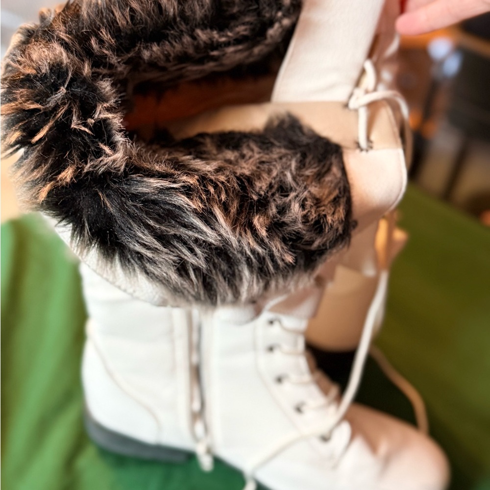 West Blvd White Combat Boots with Faux Fur
